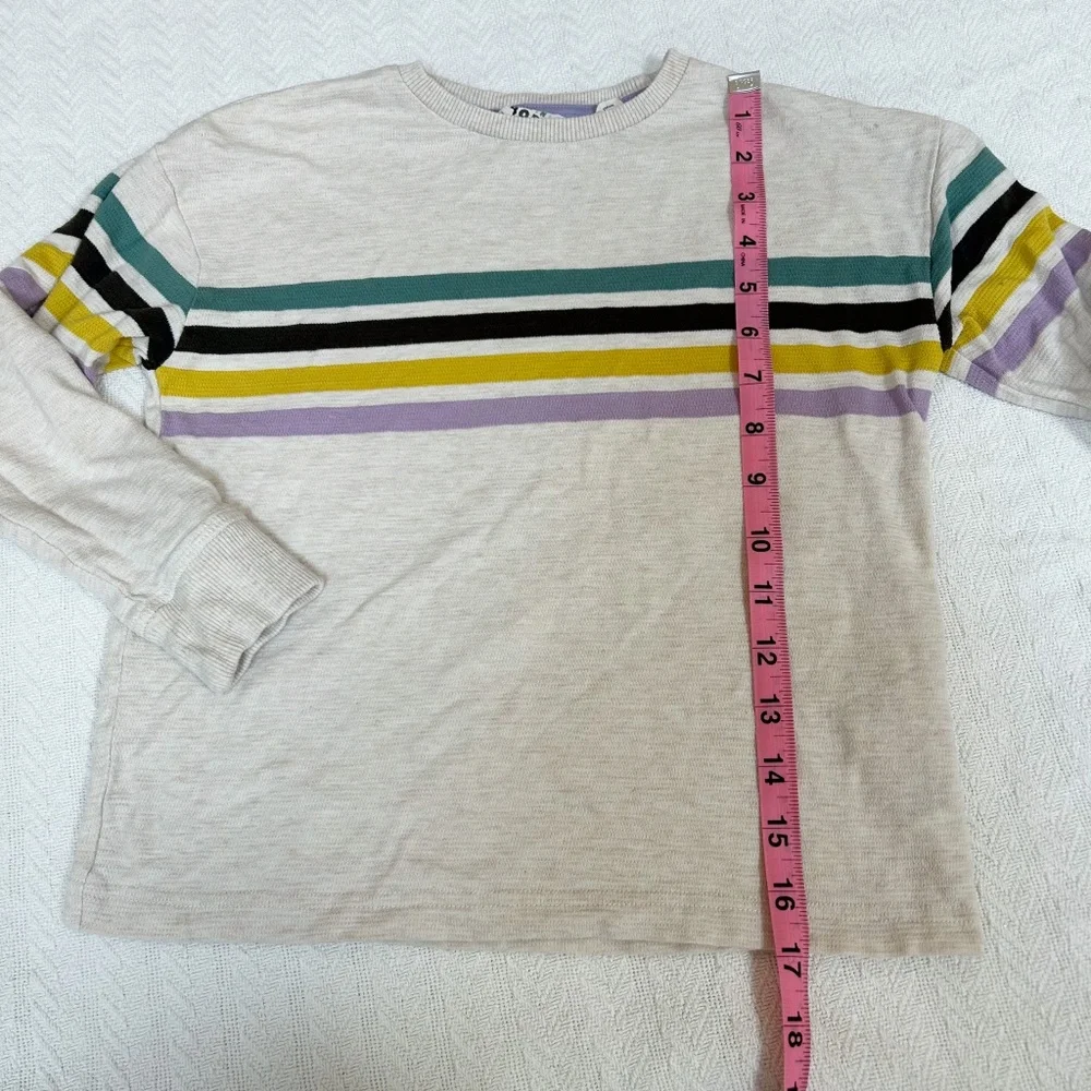 Mini Boden striped long sleeve shirt oatmeal teal/yellow/black/purple - sz 5-6Y